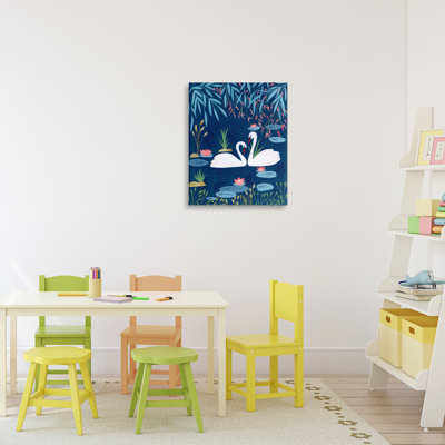 Swan Pair on Blue Pond Canvas, design by Nabeela Rumi