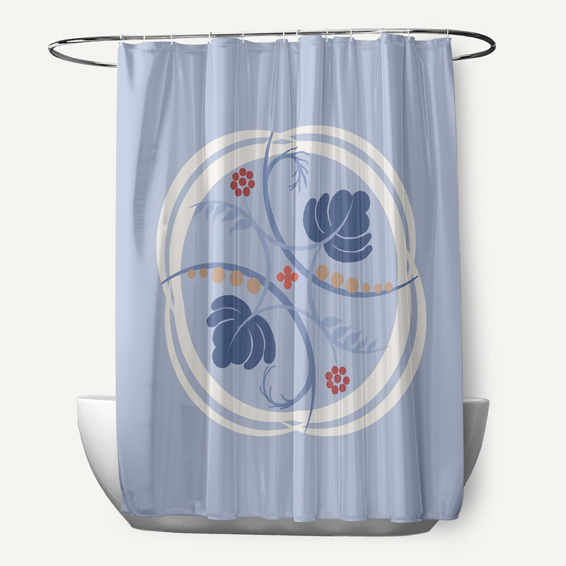 Katrina Floral Shower Curtain, Light Blue/Coral
