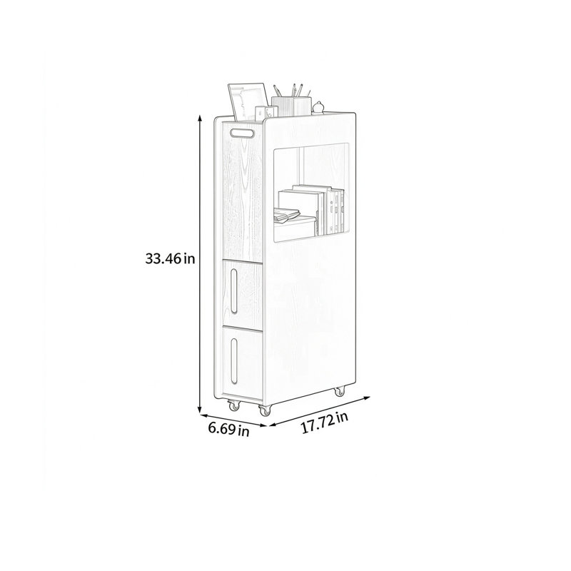 Armoire de rangement roulante en bois d'hévéa avec tiroirs, Cream