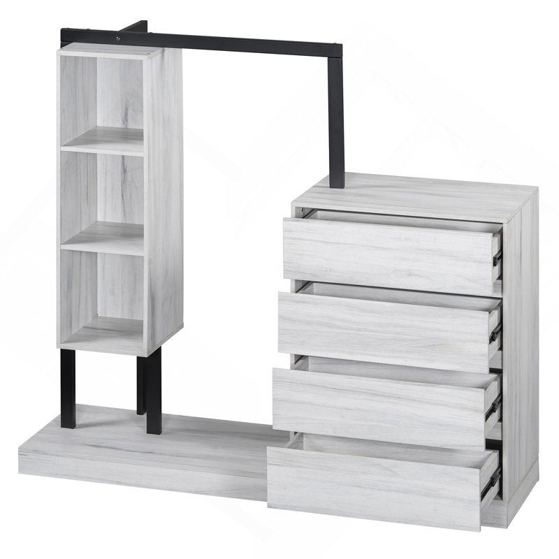 Armoire avec 4 tiroirs et 3 tablettes, Blanc