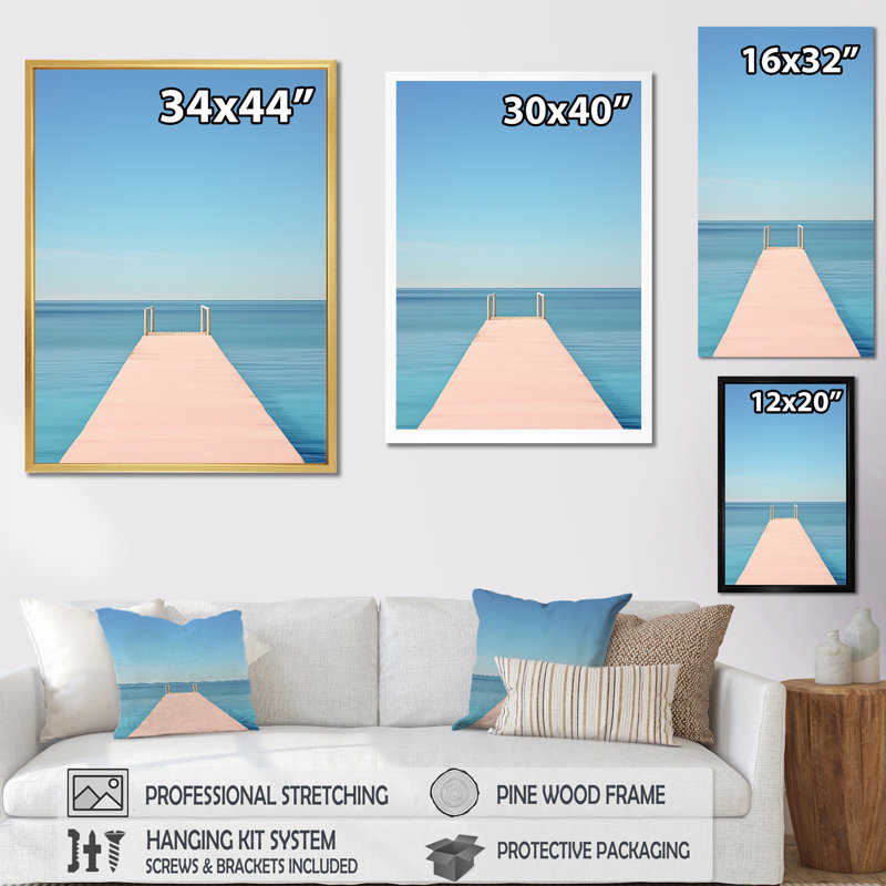 «Coastal Blue Pier Pers perspective I», reproduction sur toile, H 32 po x l 24 po x P 1 po, Cadre photo argenté