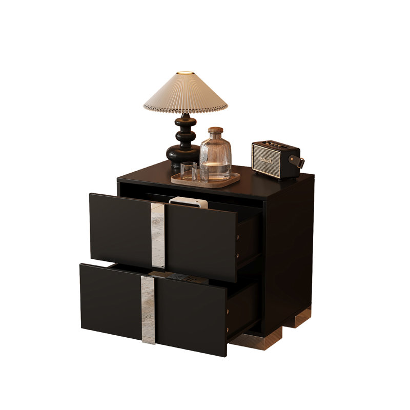 Table de chevet 2 tiroirs noire