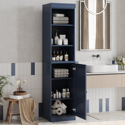 Armoire de rangement modulaire autoportante 100% bois massif avec porte ouverte et porte Shaker, tablettes réglables, l 16,5 po x H 71,5 po