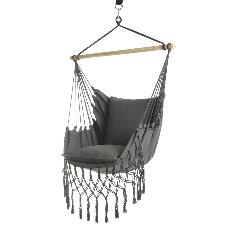 Macrame Fringe Chair Hammock, Gray