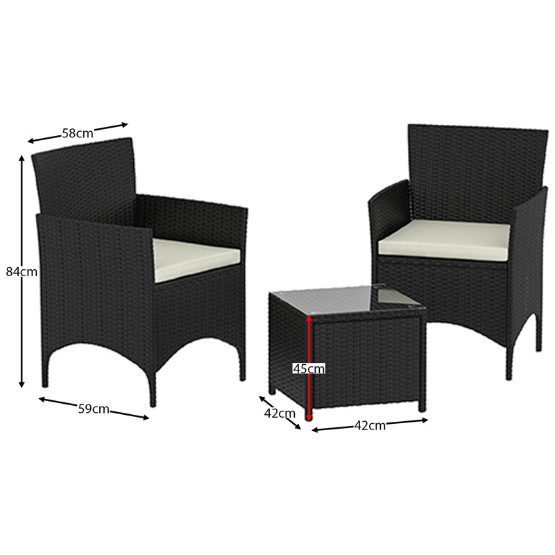 Ferrie Rattan 2 - Person Seating Group with Cushions, Black