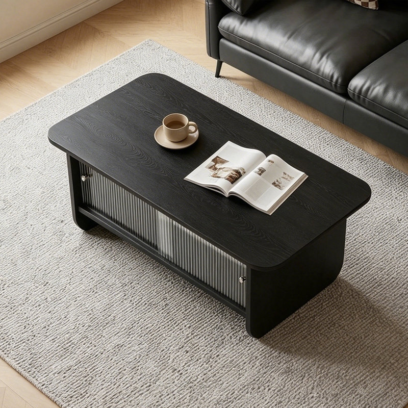 47" Rectangular Modern Solid Wood Coffee Table, Black
