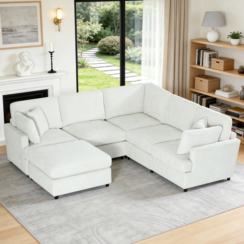 Canapé modulaire réversible 6 pièces avec repose-pieds amovible, Beige