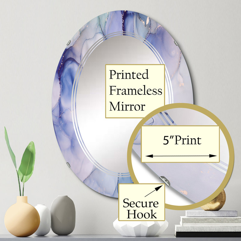 Gris fluide abstrait luxueux - miroir mural moderne ovale, 30 po x 20 po