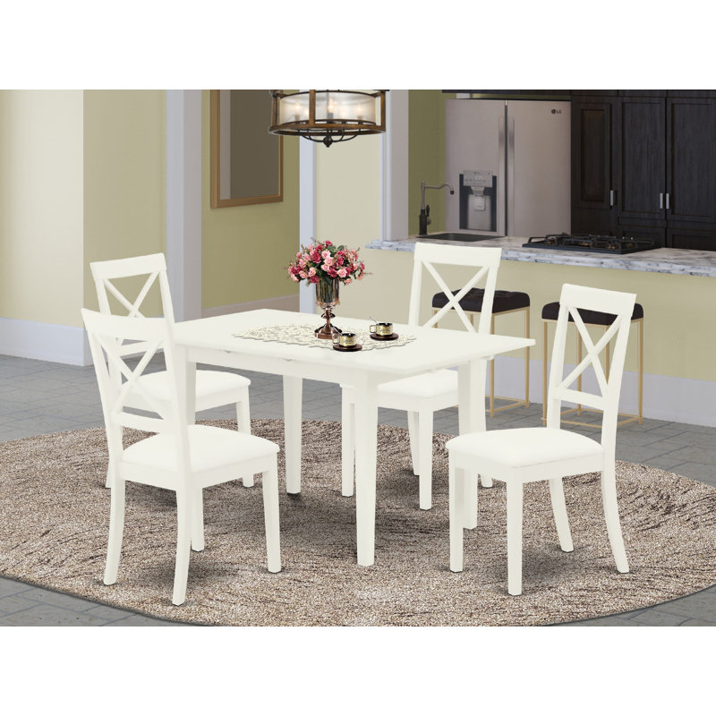 Ensemble de table de salle à manger 5 pièces pour 4 personnes comprenant une table de cuisine rectangulaire avec rallonge papillon et 4 chaises Dinette, blanc lin