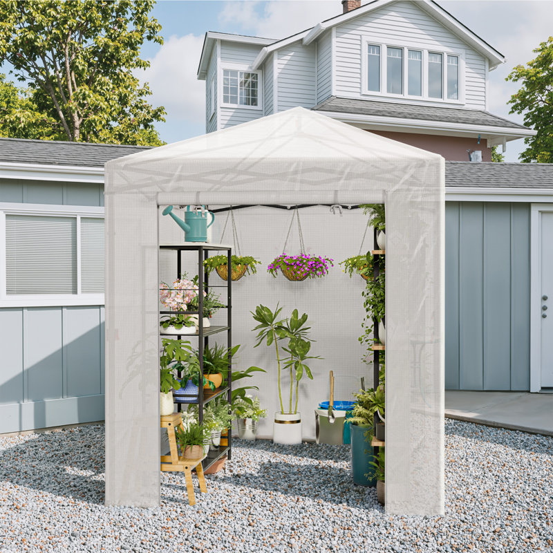 Pop Up Walk-in Greenhouse For Outdoors,protable Greenhouse With Roll-up Door, White, 92.9" D