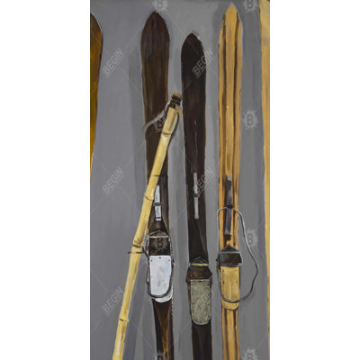 Ski poles and vintage skis - 15.75"x31.50" Desk mat