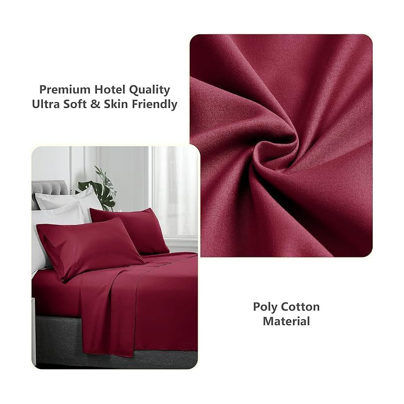 Ranarda Cotton Blend Percale Flat Sheet, Red, Double (4'6)