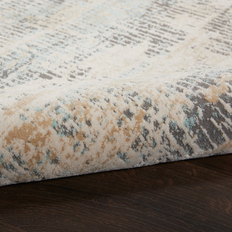 Abstract Area Rug in Beige/Blue, Rectangle 4' x 6'