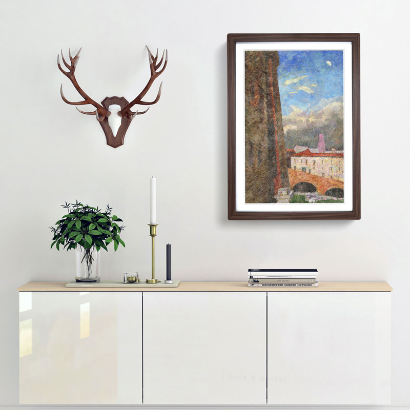 View of the Bridge by Fujishima Takeji - Picture Frame Painting Print, Walnut Framed, 36cm H x 27cm W x 2cm D