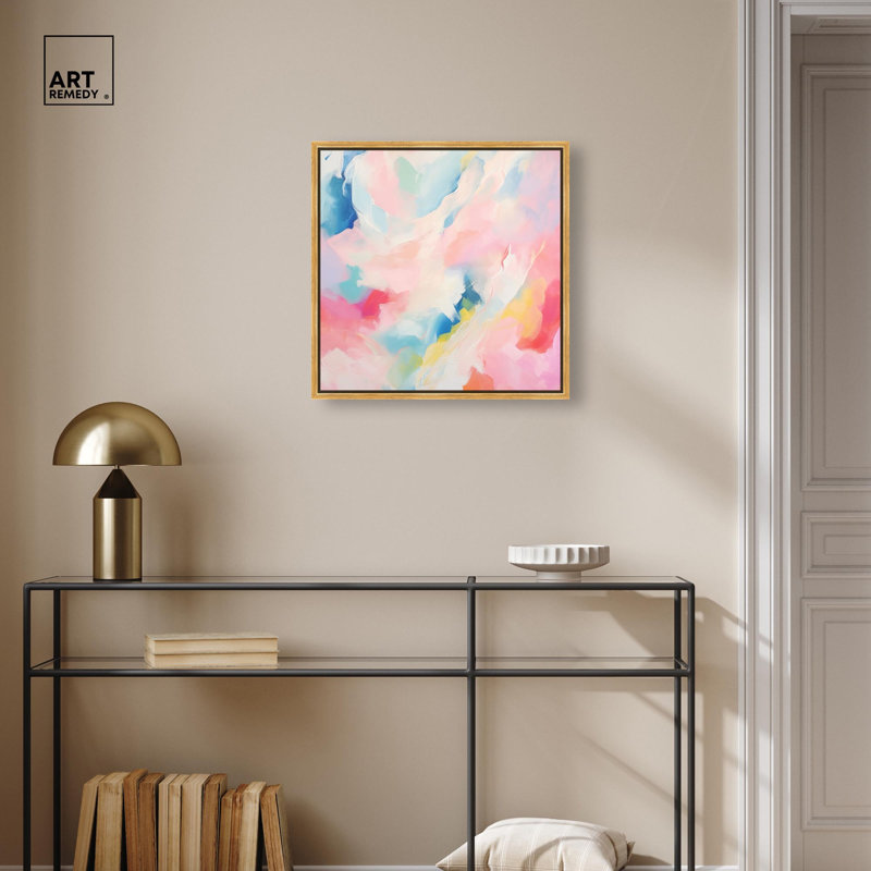 Coton Cotton Clouds II par Art Remedy, H 21 po x l 21 po, Doré, Cadre flottant