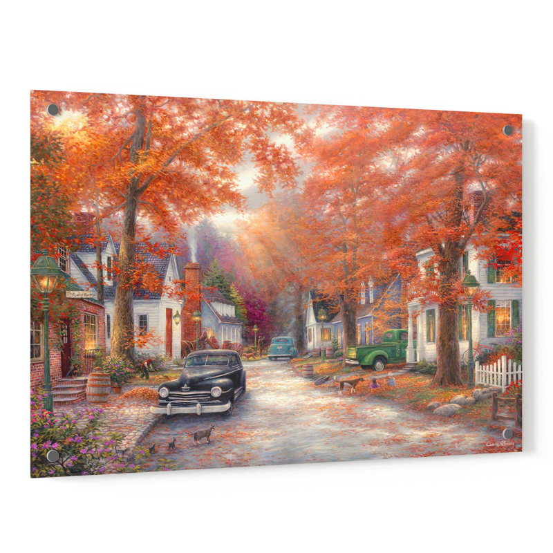 Art mural en verre rouge «A Moment On Memory Lane» par Chuck Pinson, H 24 po x l 36 po x P 0,2 po