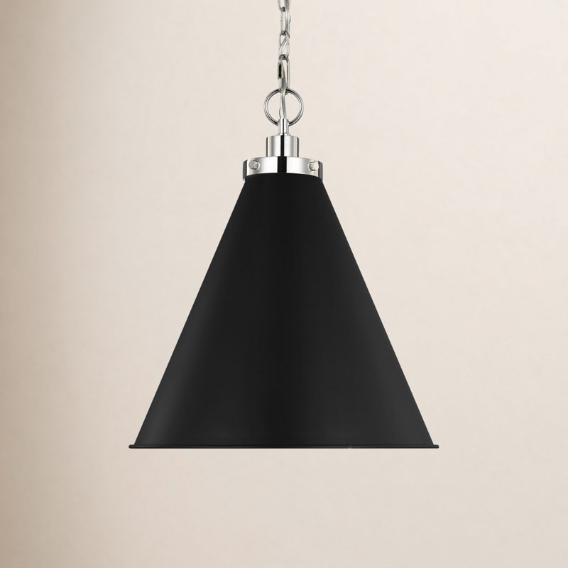 Luminaire suspendu conique 1 lumière Arnell par Chapman & Myers, Noir minuit, Nickel poli