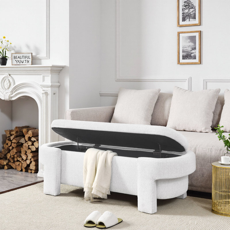 Élégant banc de rangement en lin beige avec sièges confortables pour le hall d'entrée et le salon, Blanc