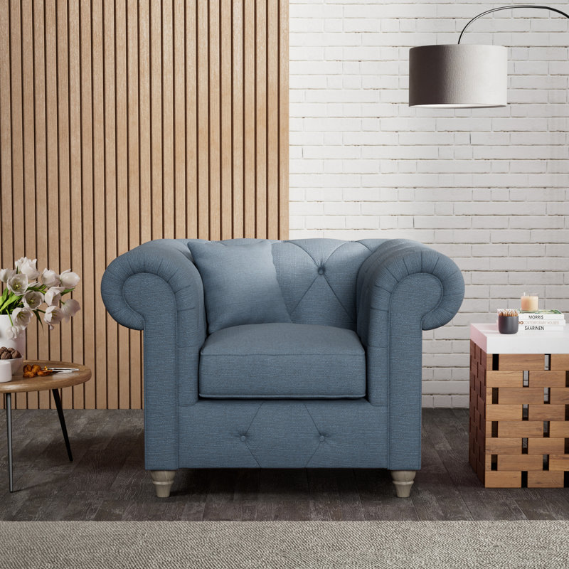 Ellrich Upholstered Armchair, Deep Blue, Washed Oak