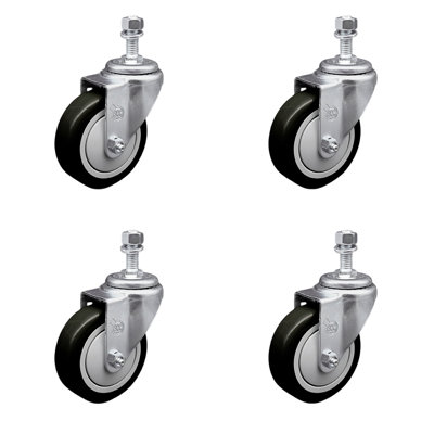 4 Inch_ Polyurethane Wheel Swivel ½ Inch Threaded Stem Caster Set SCC