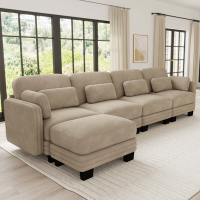 Canapé d'angle modulaire capitonné avec pouf amovible