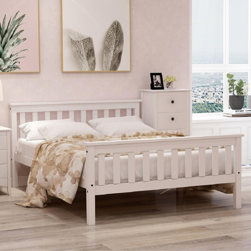 Wooden Bed Single Bed Frame With Slatted Frame Wooden Bed With Headboard, European Double (140 x 200cm)