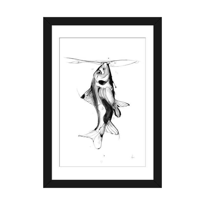 " Fish Fuel " by Alexis Marcou, 24" H x 16" W x 1" D, Black Framed Fine Art Paper, White
