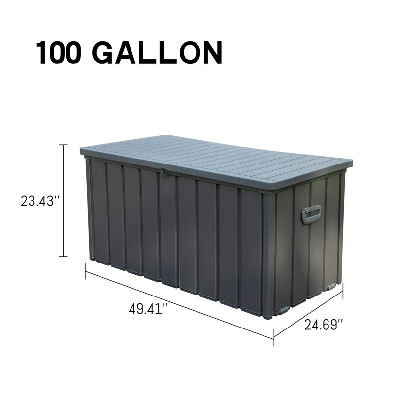 Outdoor Storage Box 100 Gallons - Waterproof, For Beach Towels & Items Dark Gray Lockable Deck Gallon Stores Patio Cushions
