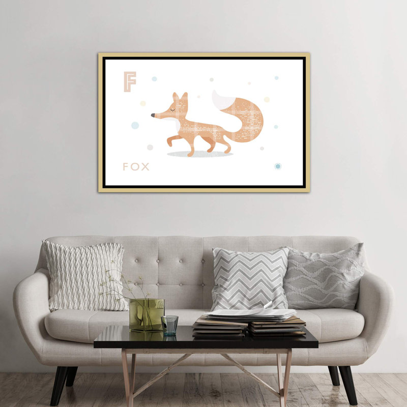 Renard - impression d'art graphique, H 40 po x l 60 po x 1,5 po, Toile encadrée d'or, Pas de tapis