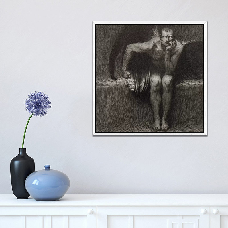 Lucifer, 1892 by Franz Von Stuck - Painting on Canvas, 45.72cm H x 45.72cm W x 3.81cm D, White Framed