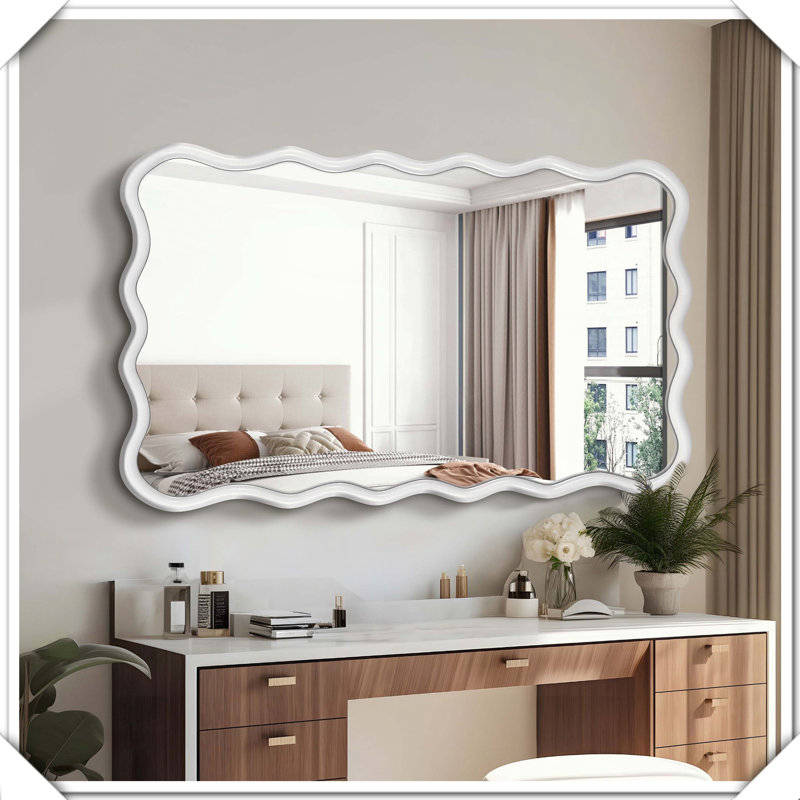 Miroir rectangulaire en bois massif, H 39,76 po x l 27,95 po, Blanc, Rectangulaire