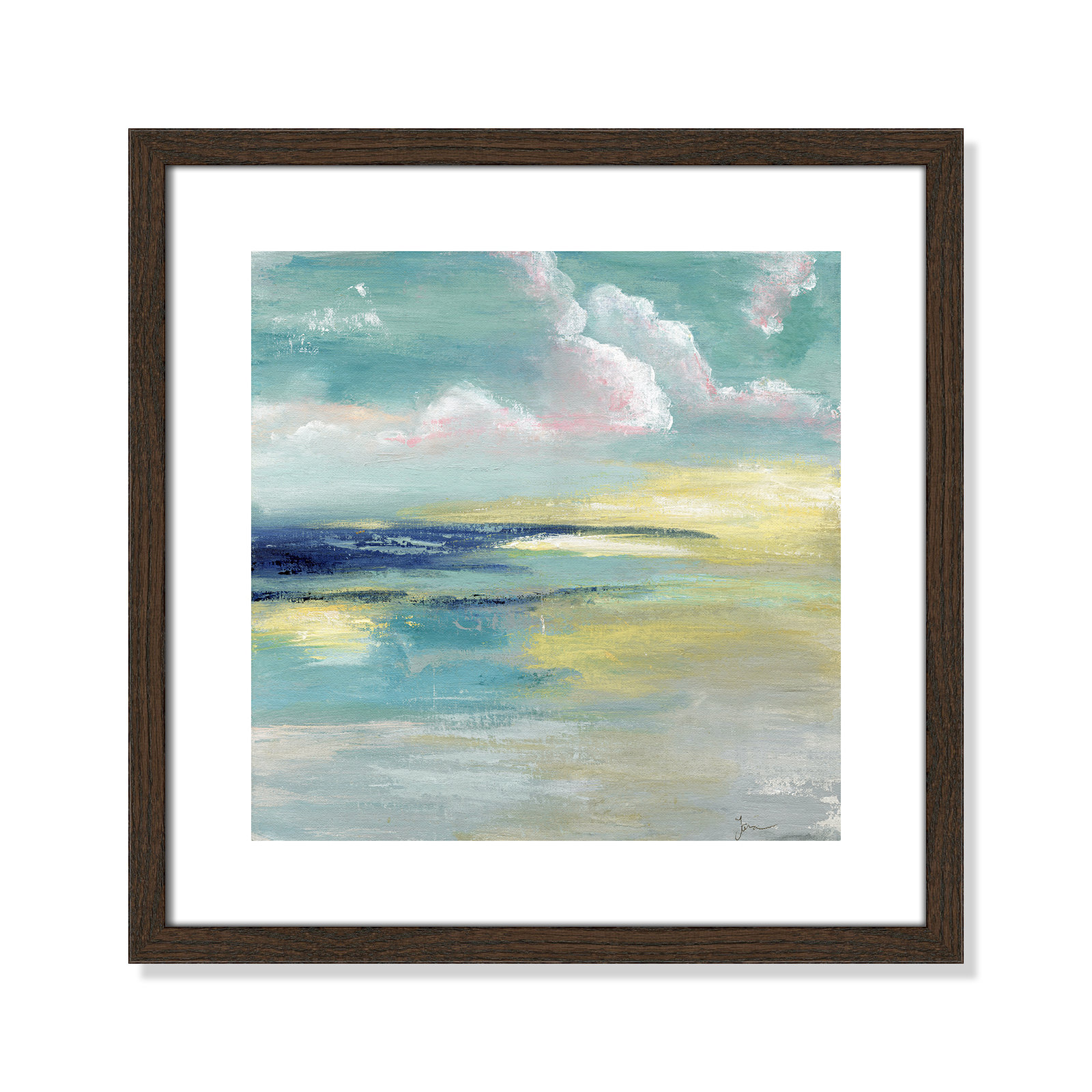 Ocean View by Tava Studios - Painting Print, 18.25" H x 18.25" W x 0.75" D, Walnut Wood Framed Paper