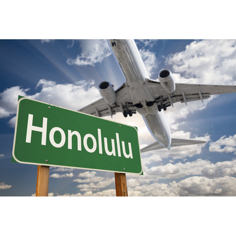 Honolulu Road Sign - Wrapped Canvas Print, 81cm H x 122cm W x 3.8cm D
