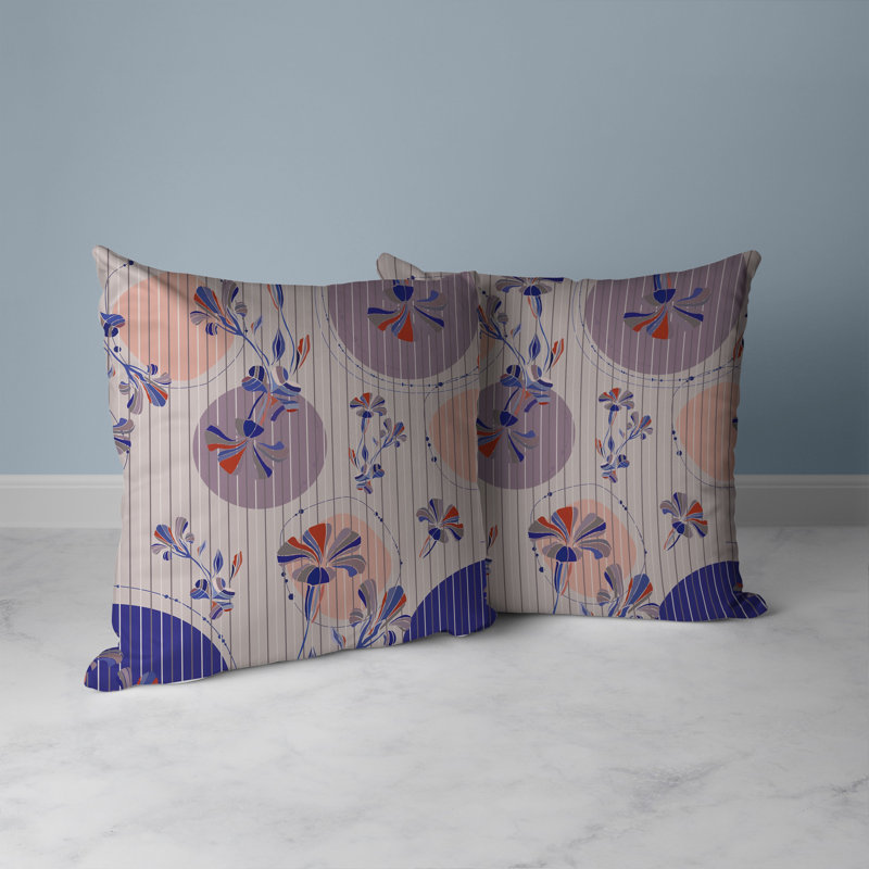 Coussin décoratif réversible intérieur / extérieur Circular Garden, H 20 po x l 20 po, Bleu / mauve