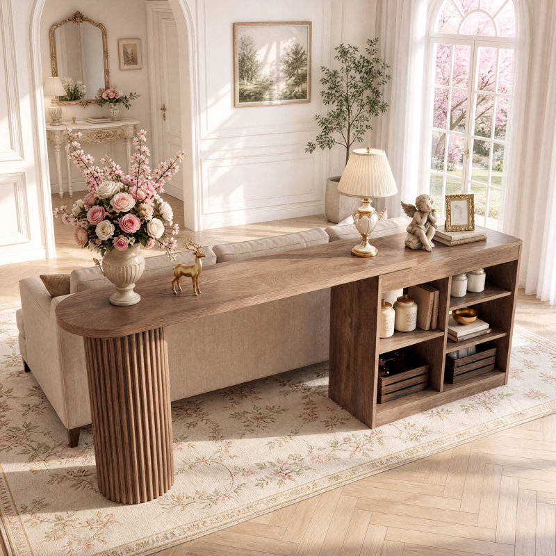 95" Extra Long Sofa Console Table with 360° Rotatable Storage Shelves