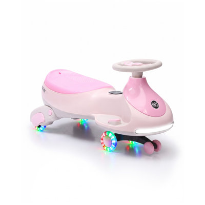 12V 2-in-1 Kids Electric Wiggle Swing Ride On Car, Anti-Rollover Frame, Flashing PU Wheels, Music USB Touch Panel, Max 130 LBS for Indoor & Outdoor Toddlers Aged 2.5+, Light Pink