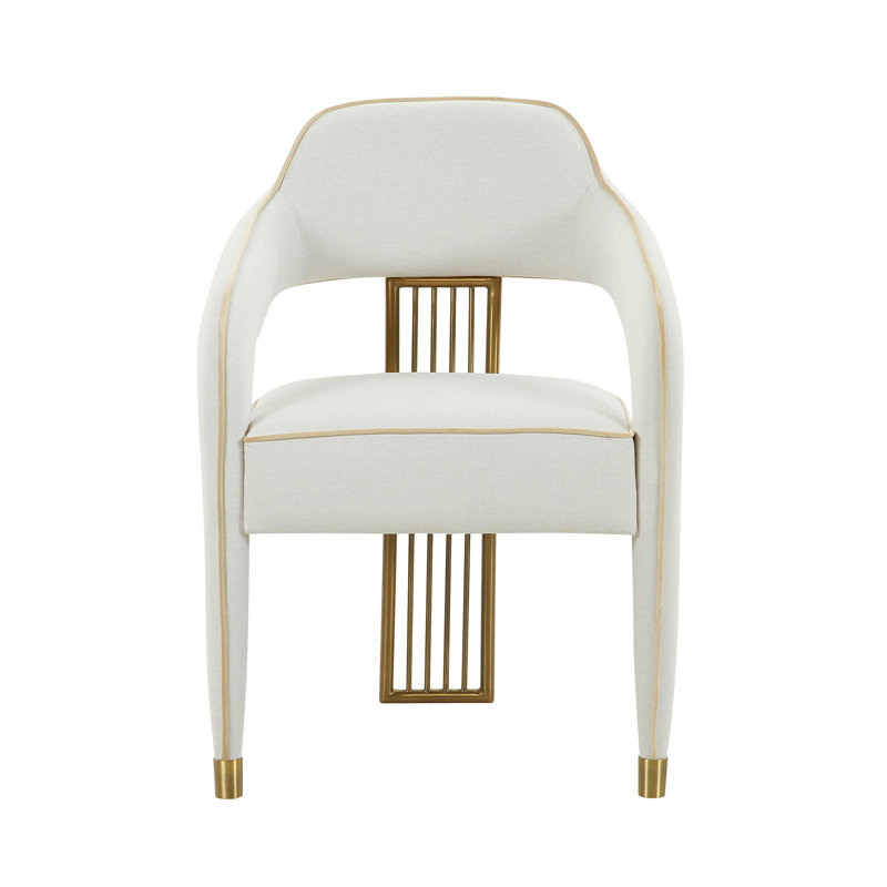 Chaise d'appoint rembourrée en lin, Crème, Crème / or