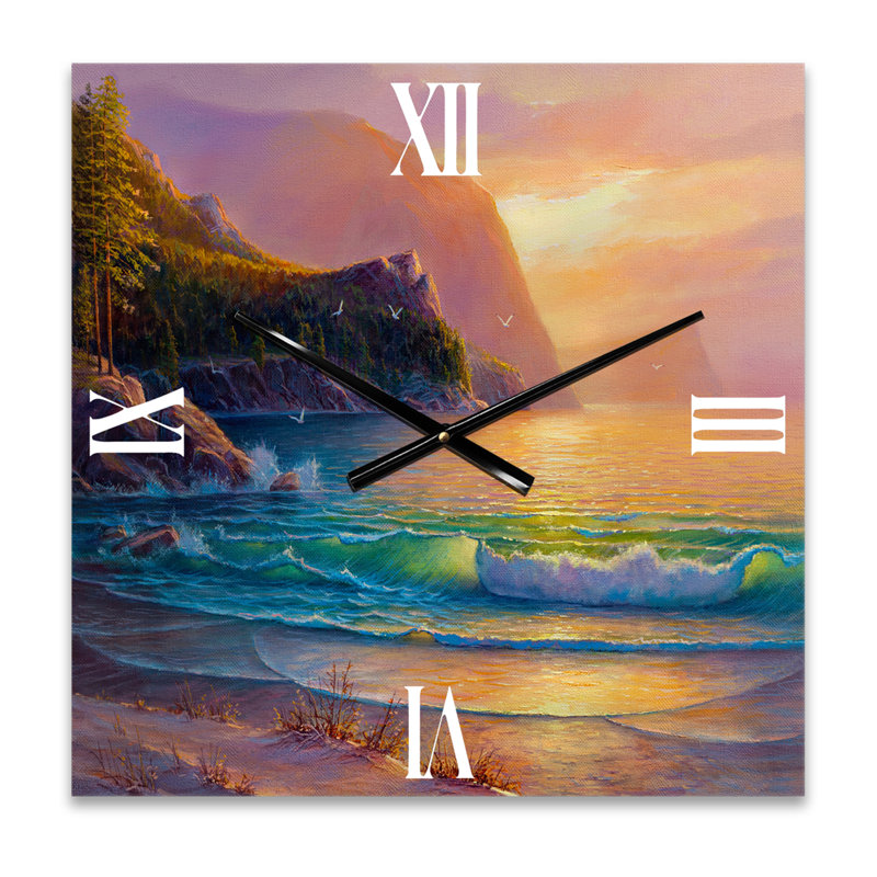 Plage romantique pendant un coucher de soleil chaud - horloge murale nautique et côtière, Petit