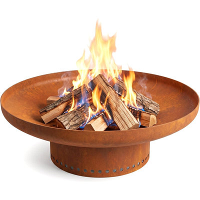 Round Outdoor Wood Burning Steel Fire Pit, Portable Fire Bowl for Patio, Backyard, Camping and Bonfires, Carbon Steel Firepit with Oxidized Finish