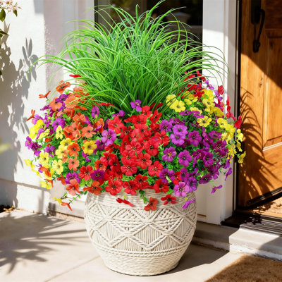 14 paquets de fleurs artificielles en soie artificielles colorées résistantes aux rayons UV pour le jardin