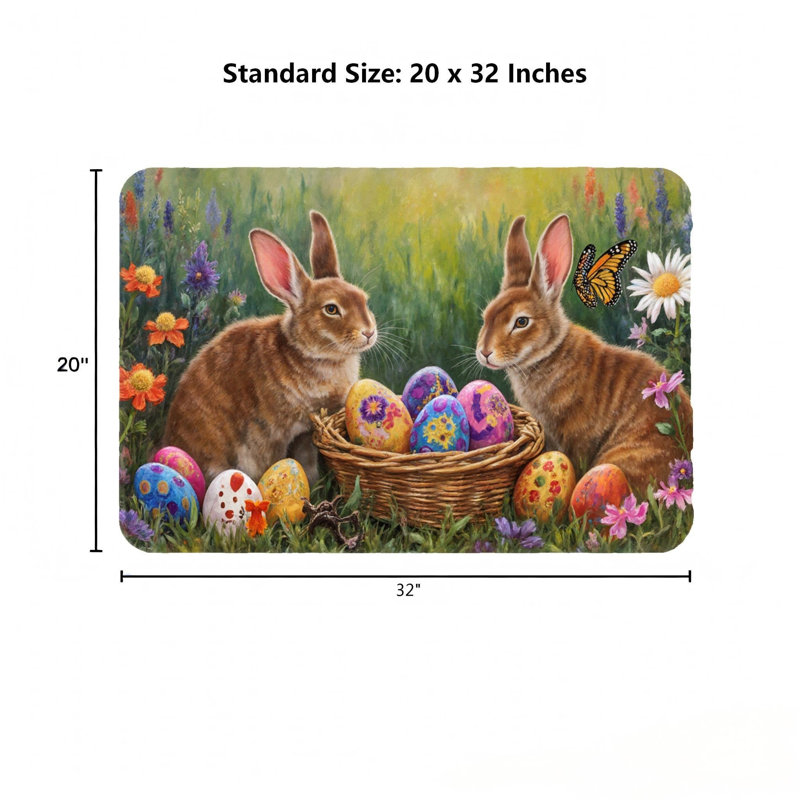 Multicolore tapis de bain 20 x 32 po Pâques, Motif de lapin de Pâques brun / vert / jaune