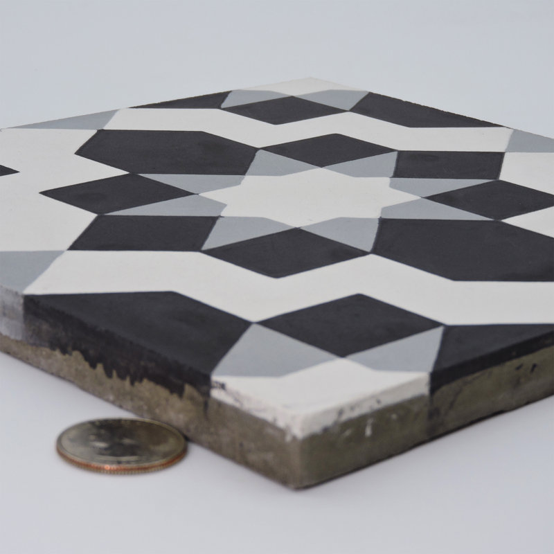 Affos 8" x 8" Cement Patterned Wall & Floor Tile, Black/Gray/White