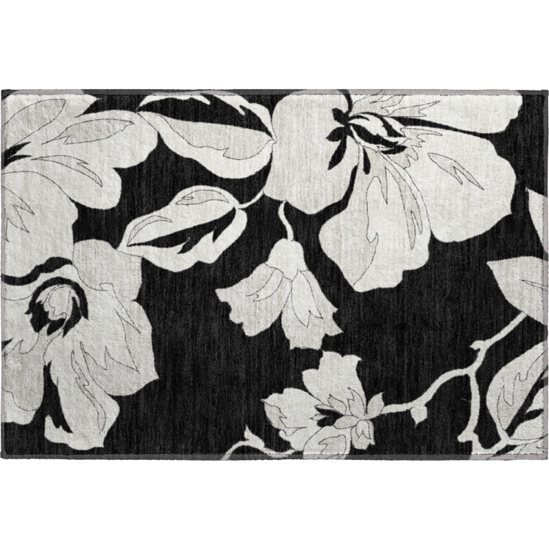Premium Machine Washable Prisco Black Rug, Rectangle 1'8" x 2'6"