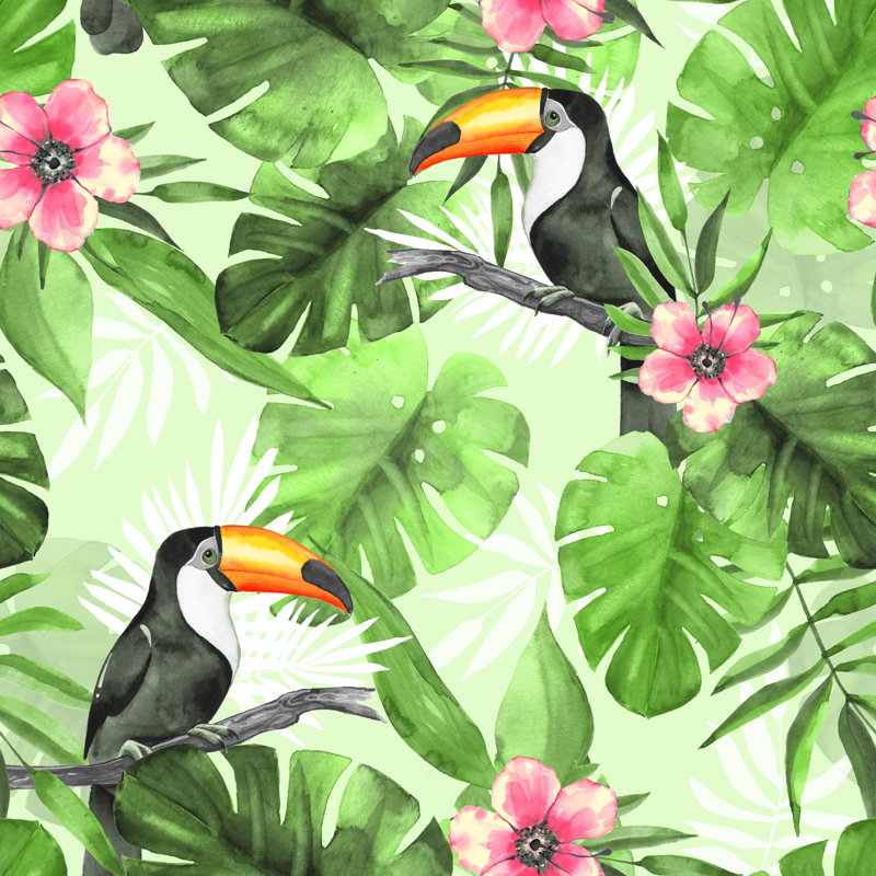 Seamless Tropical Pattern With Toucans - Wrapped Canvas Print, 30cm H x 30cm W x 3.8cm D
