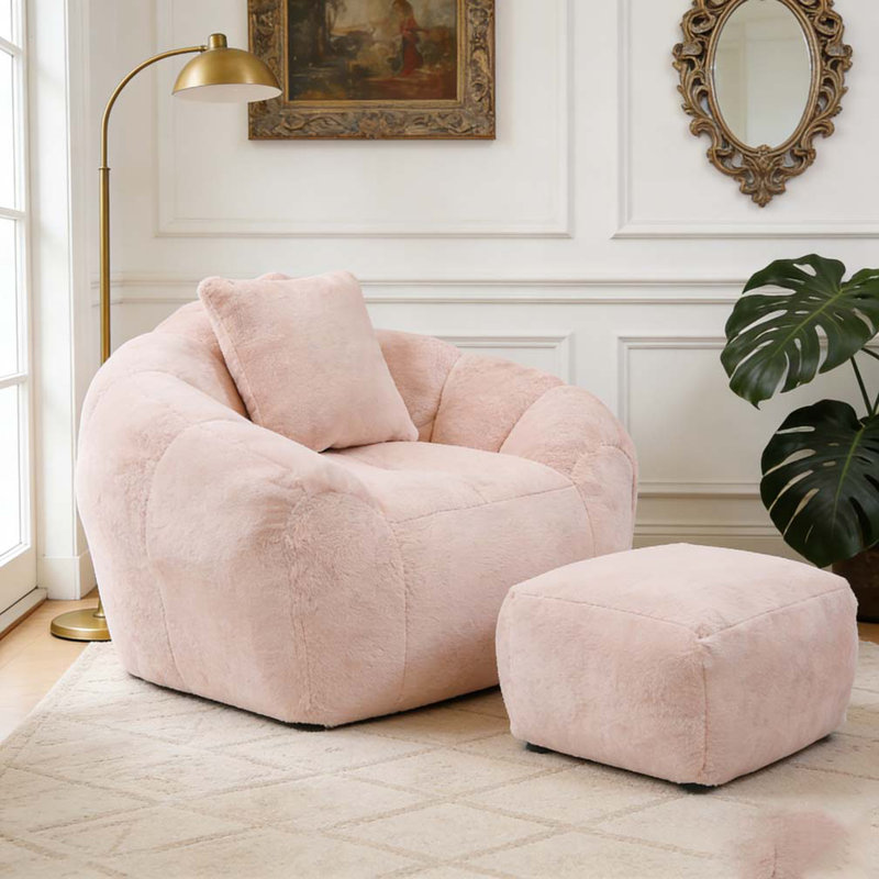 Bean Bag Chair withFootstool, Pink