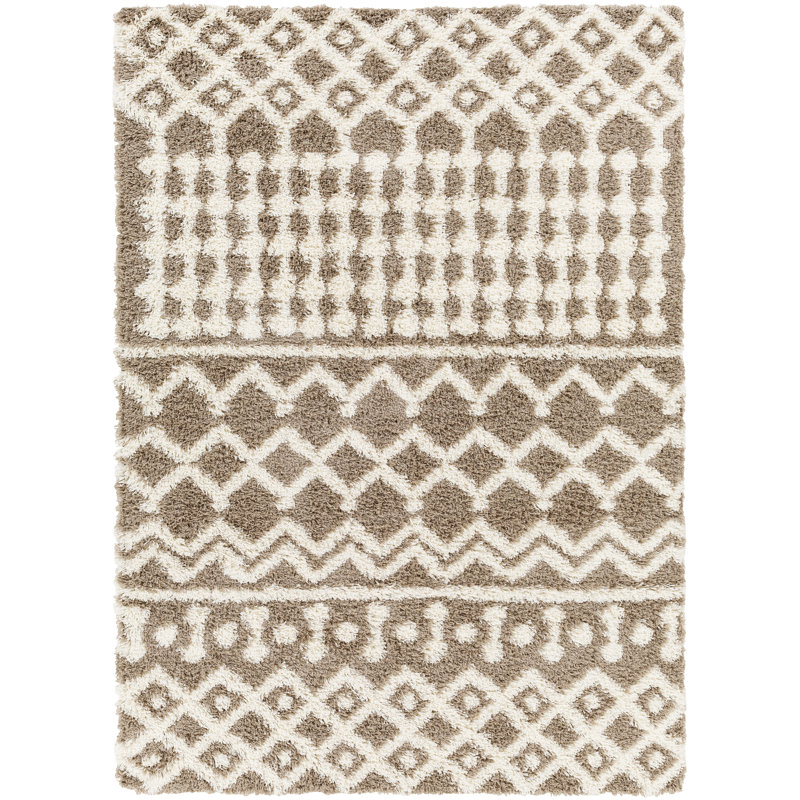 Tapis brun / ivoire en polyester tissé à la machine Hinsdale, Rectangle 7 pi 10 po x 10 pi 3 po