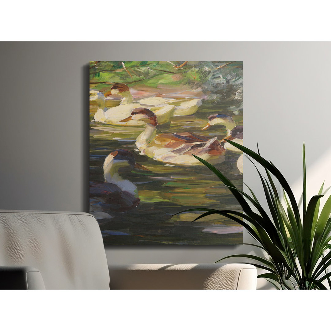 Duck Pond Canvas Wall Art, Impressionist Painting, Gallery Wrapped Print, Ready to Hang, Archival Inks, Modern Decor, Nature Scene