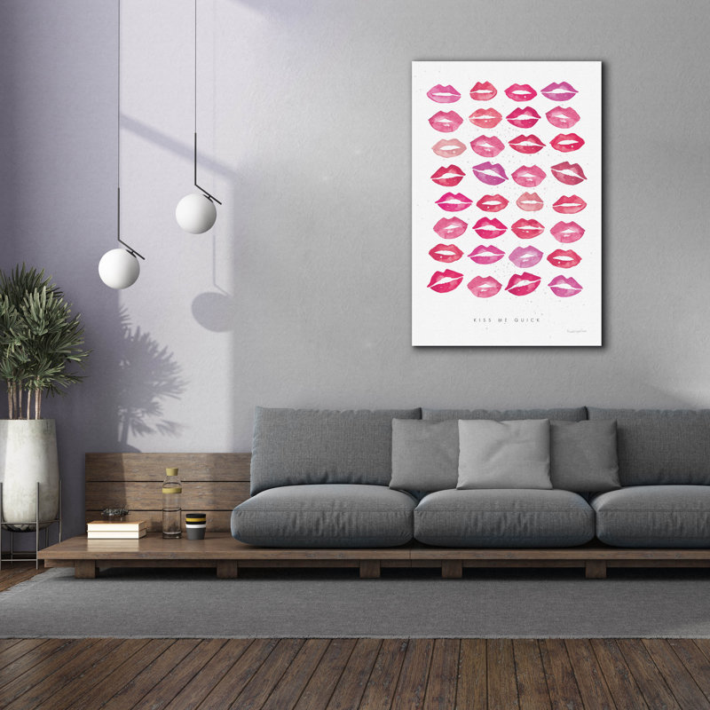 Toile épique Graffiti «Kiss Me Quick Pink» par Mercedes Lopez, 40 po x 60 po