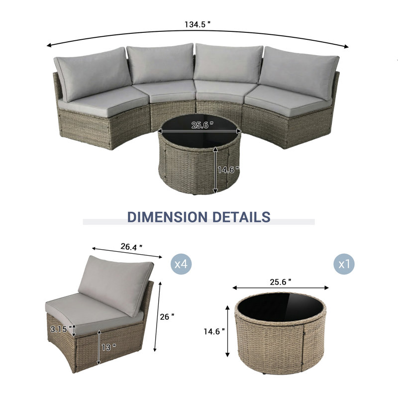 Canapé modulaire demi-lune pour l'extérieur