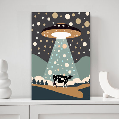 Starry Night Cow Abduction 1 Piece Wrapped Canvas Wall Art
